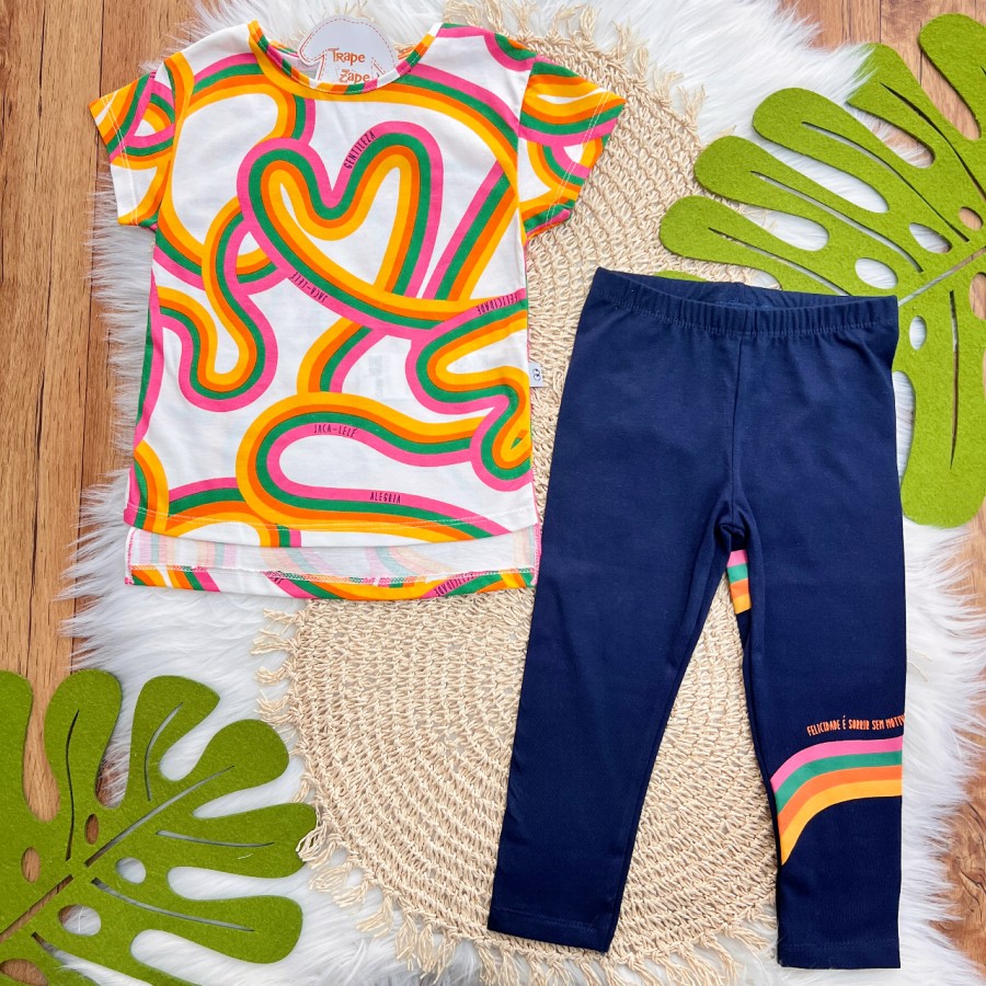 Conj. Blusa Formas Coloridas e Legging Felicidade é Sorrir - Colorido